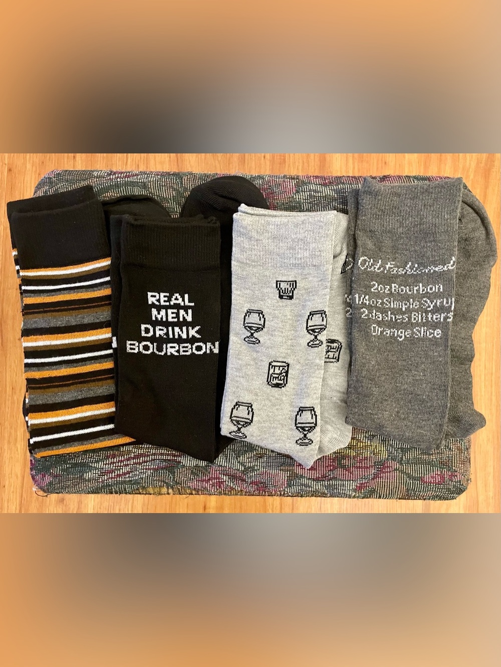 Mens Novelty Bourbon Socks - Black and Light Gray